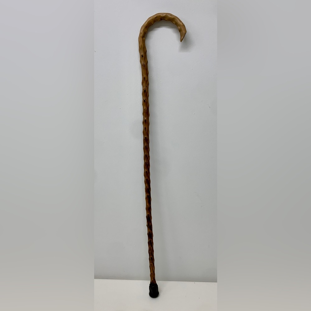 Antique Curved Handle Rubber Booted Briarwood Cane Walking Stick